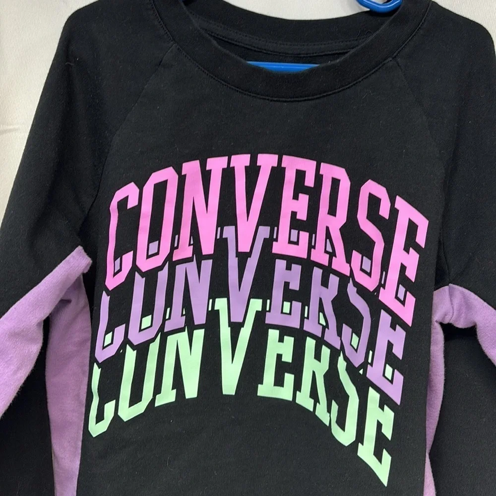 Converse Kids Black and Lavender long sleeve Sweatshirt medium(10-12 yr)